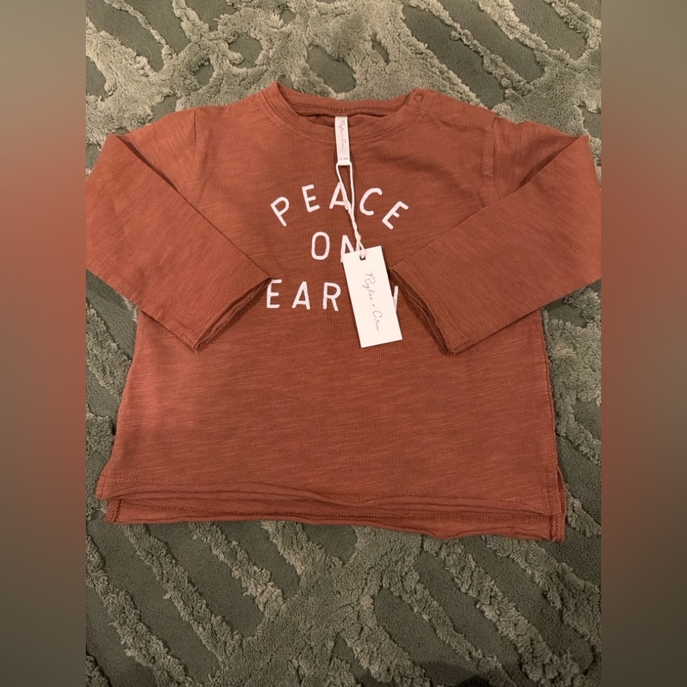 Rylee + Cru Rust Long Sleeve Tee with Peace on Earth Design